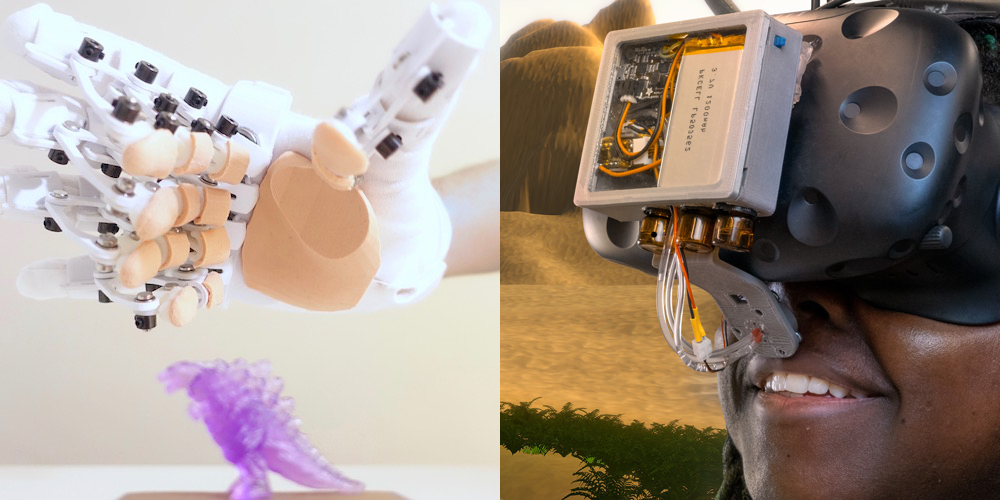 L: HandMorph (Jun Nishida et al.). R: Trigeminal-based Temperature Illusions (Jas Brooks et al.). For more see https://lab.plopes.org/.